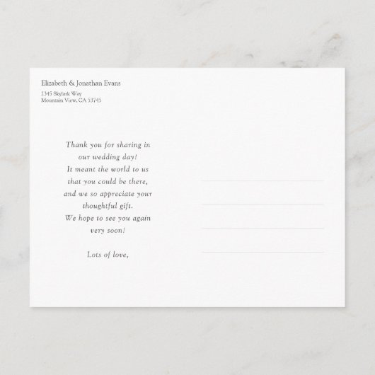 シンプルエレガント金ゴールド結婚写真ありがとう ポストカード (裏面)