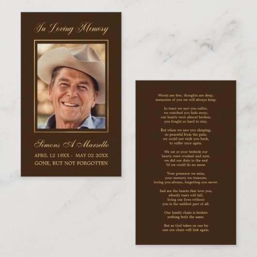 シンプルエレガント金ゴールド葬儀記念祈りの言葉カード 名刺 (正面/裏面)