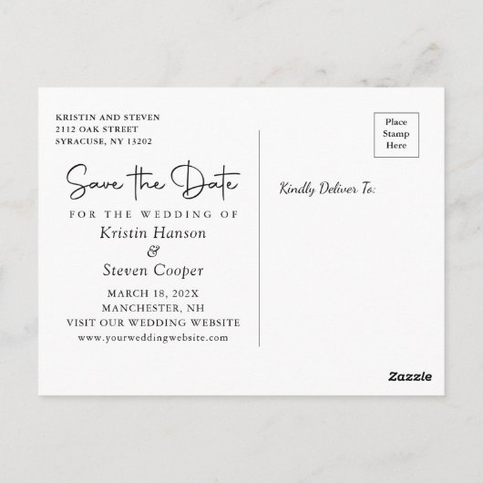 シンプルエレガント金ゴールド2写真の保存日付 ポストカード (裏面)