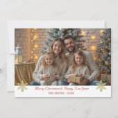 シンプルエレガント金ゴールドSnowflakes one photo シーズンカード (正面)