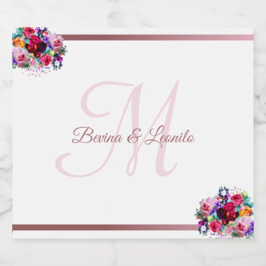 シンプルエレガント金属コーラルフローラ結婚ズ | C スパークリングワインラベル (シングルラベル)