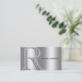 シンプルエレガント銀オンシルバーモノグラム 名刺 (スタンド正面)