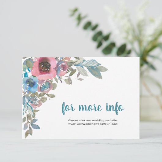 シンプルエレガント青とピンクの水色フローラ エンクロージャーカード (スタンド正面)