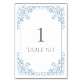 シンプルエレガント青と白シックヴィンテージ縁ど テーブルナンバー (正面)