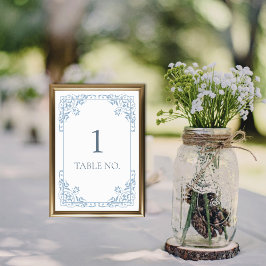 シンプルエレガント青と白シックヴィンテージ縁ど テーブルナンバー