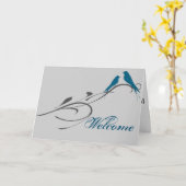 シンプルエレガント鳥の渦巻き歓迎 カード (黄色い花)