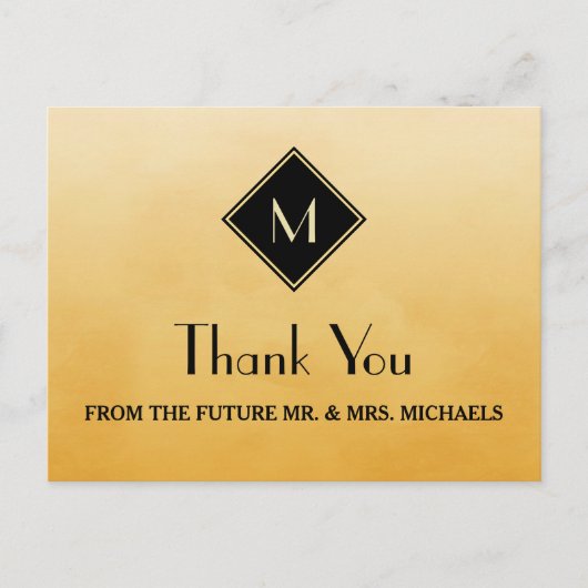 シンプルエレガント黄色と金ゴールドモノグラムありがとう ポストカード (正面)