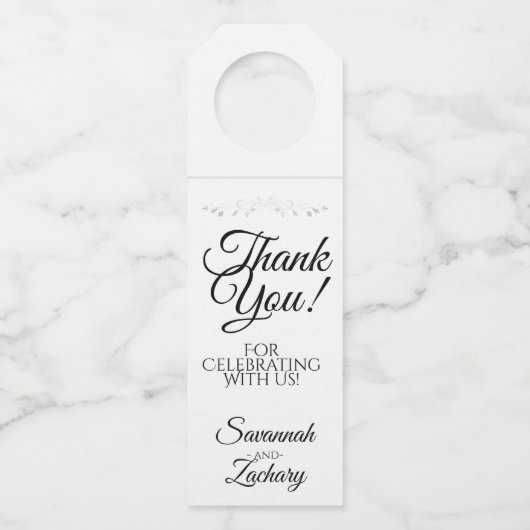 シンプルエレガント黒と白結婚の感謝 ボトルネックタグ (正面)