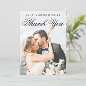 シンプルエレガント黒のスクリプカスタムトの写真結婚s サンキューカード (スタンド正面)