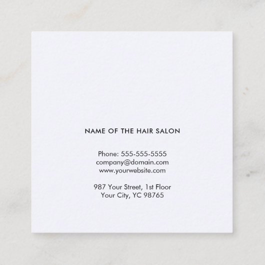 シンプルエレガント黒はさみ美容師 スクエア名刺 (裏面)