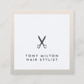 シンプルエレガント黒はさみ美容師 スクエア名刺 (正面)