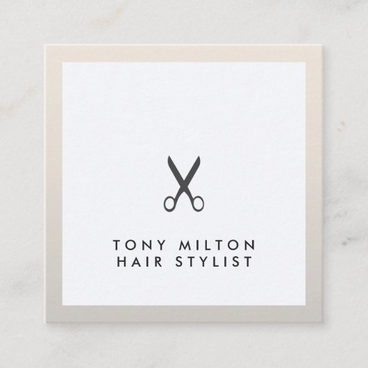 シンプルエレガント黒はさみ美容師 スクエア名刺 (正面)