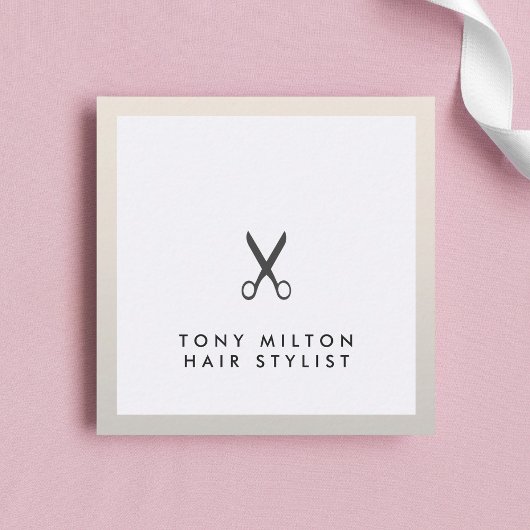 シンプルエレガント黒はさみ美容師 スクエア名刺