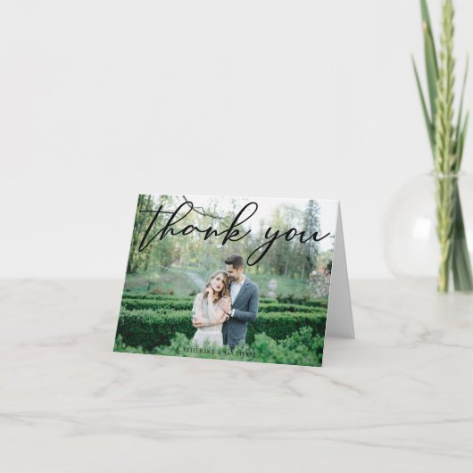 シンプルエレガント黒モダン画結婚3の写真 サンキューカード (正面)