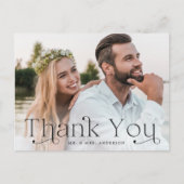 シンプルエレガント黒写真結婚ありがとう ポストカード (正面)
