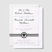 シンプルエレガント黒台卒業モダン ベラム紙招待状 (オフセット)