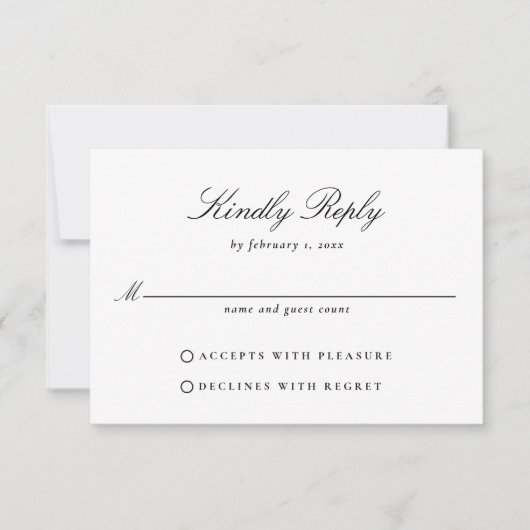 シンプルエレガント黒白の結婚脚本 出欠カード (正面)