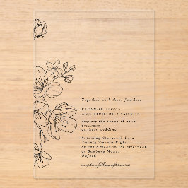 シンプルエレガント黒花フローラ結婚ズ アクリル招待状