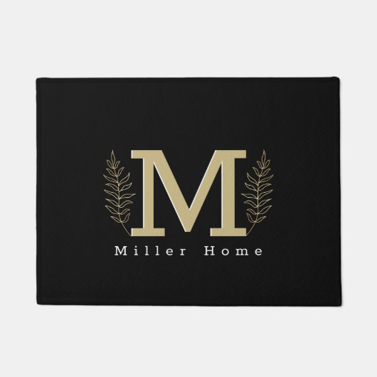 シンプルエレガント黒金ゴールドフェ葉ーンカスタム ドアマット (正面)