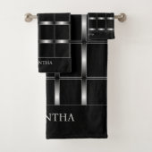シンプルエレガント黒銀幾何学方形 バスタオルセット (インサイチュ)