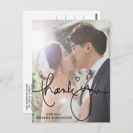 シンプルエレガント1写真結婚ありがとう ポストカード (正面/裏面)