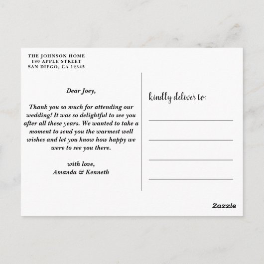 シンプルエレガント1写真結婚ありがとう ポストカード (裏面)