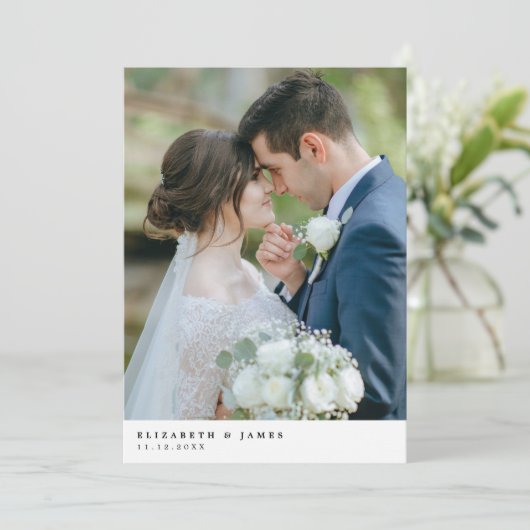 シンプルエレガント2枚の写結婚真のサンキューカード サンキューカード (スタンド正面)