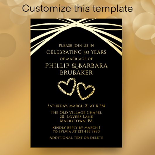 シンプルエレガント3月金ゴールド50結婚周年 箔招待状