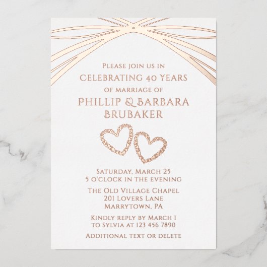 シンプルエレガント3月40日結婚記念パーティー 箔招待状 (正面)