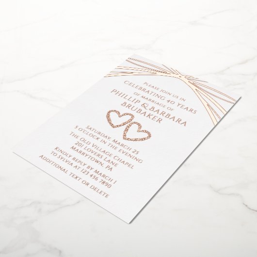 シンプルエレガント3月40日結婚記念パーティー 箔招待状 (回転した状態)