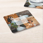 シンプルエレガント4写真コラージュ結婚式 スクエアペーパーコースター (アングル)