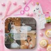 シンプルエレガント4写真コラージュ結婚式 ペーパープレート (パーティー)