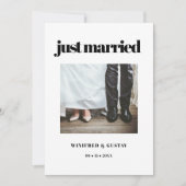 シンプルエレガント&シックたった今結婚しました結婚の写真 案内状 (正面)