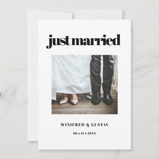 シンプルエレガント&シックたった今結婚しました結婚の写真 案内状 (正面)