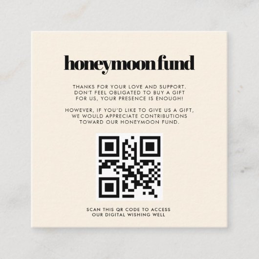 シンプルエレガント&シックなハネムーンファンドQRコード エンクロージャーカード (正面)