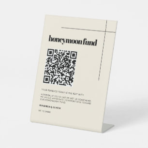 シンプルエレガント&シックなハネムーンファンドQRコード 台座サイン