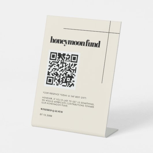 シンプルエレガント&シックなハネムーンファンドQRコード 台座サイン (正面)