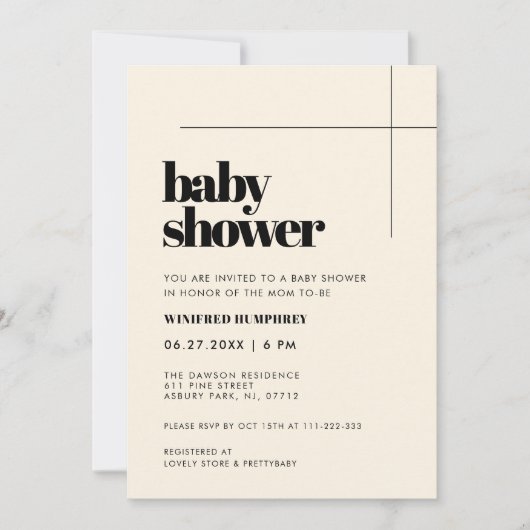 シンプルエレガント&シックな赤ちゃんシャワー 招待状 (正面)