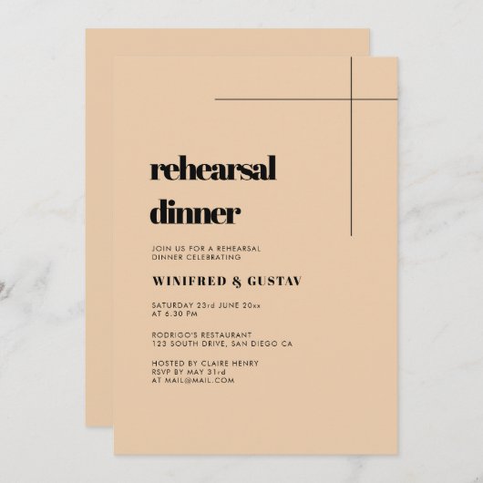 シンプルエレガント&シック結婚のリハーサル 招待状 (正面/裏面)