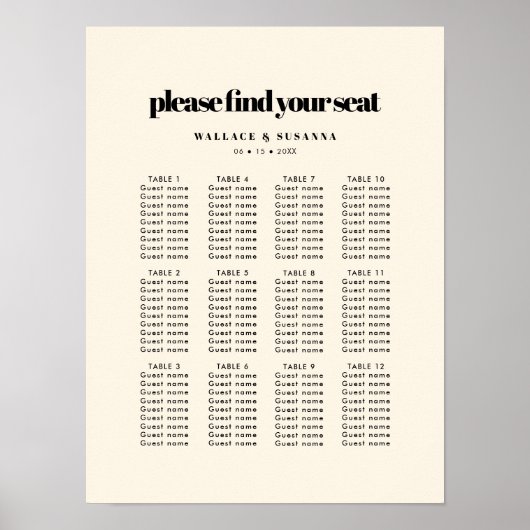 シンプルエレガント&シック結婚シーティングチャート ポスター (正面)