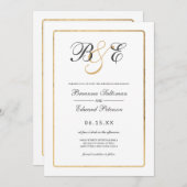 シンプルエレガント·ホワイト·金ゴールド·結婚モノグラム 招待状 (正面/裏面)