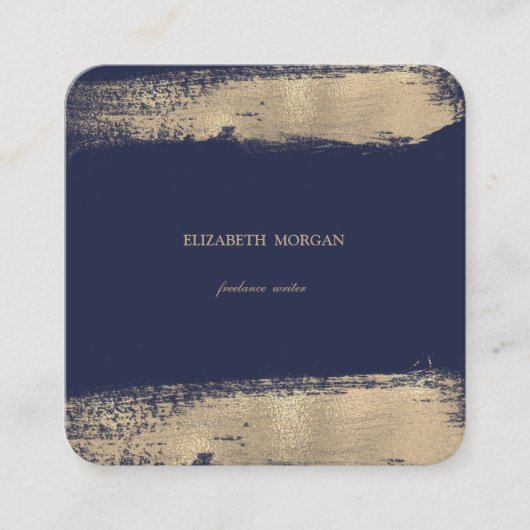 シンプルエレガント、ミニマルフェイク、金ゴールドブラシストローク スクエア名刺 (正面)