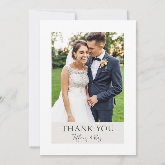 シンプルエレガント |白とベージュのフラット写真 サンキューカード (正面)