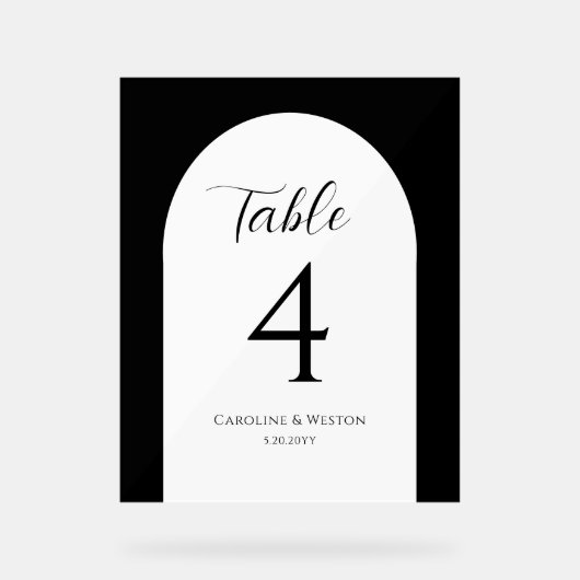 シンプルエレガントArch, Black, 結婚s Table Numbers アクリルサイン (正面)