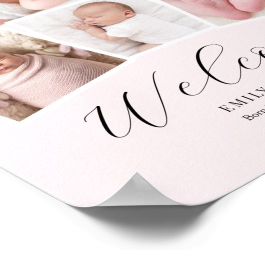 シンプルエレガントBaby Girl写真誕生日付統計 ポスター (角)