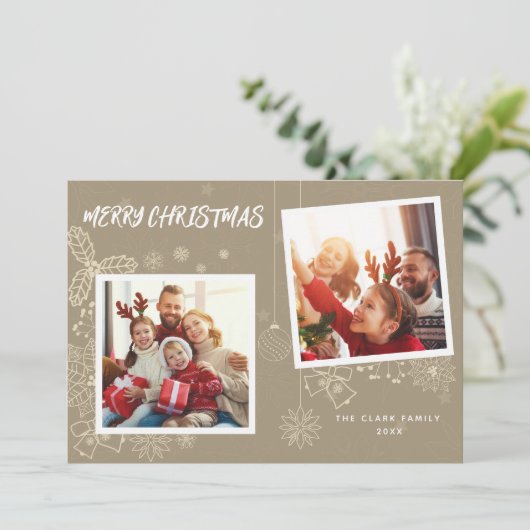 シンプルエレガントBeige 2フォトフレームファミリ シーズンカード (スタンド正面)