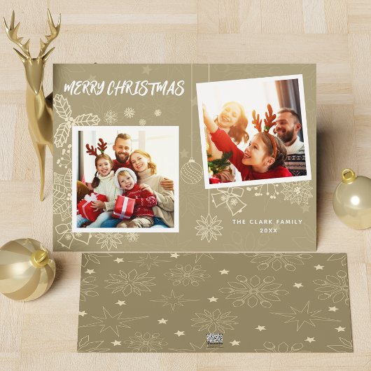 シンプルエレガントBeige 2フォトフレームファミリ シーズンカード