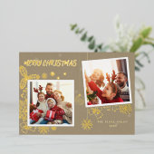 シンプルエレガントBeige 2フォトフレームファミリ 箔シーズンカード (立ち正面)