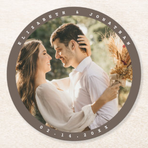 シンプルエレガントBeige Brown 結婚 Neutralの写真 ラウンドペーパーコースター