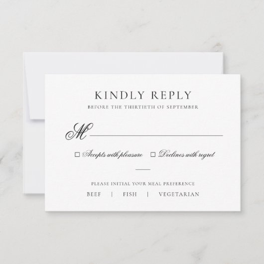 シンプルエレガントBlack & White Meal Choice 結婚's 出欠カード (正面)